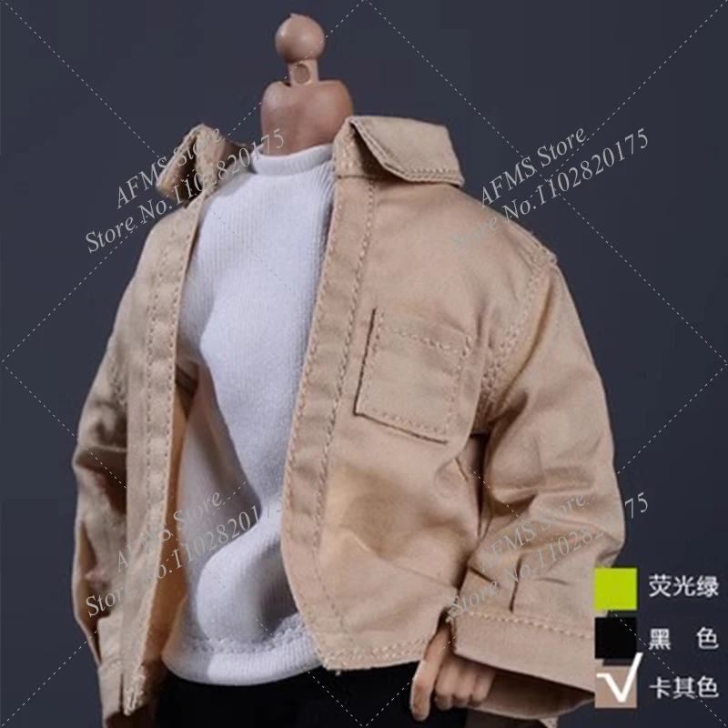 1/12 Men Soldier Cardigan Coat Slim Lapel Solid Color Streetwear Shirt Multi Pocket Work Dhorts Fit 6inch Action Figure Model