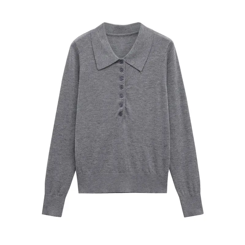 

2025 Autumn New Arrival Women's Knitted Long Sve Flat Needle Knitwear Turn-down Collar Faion Sensation Ladies Sweater