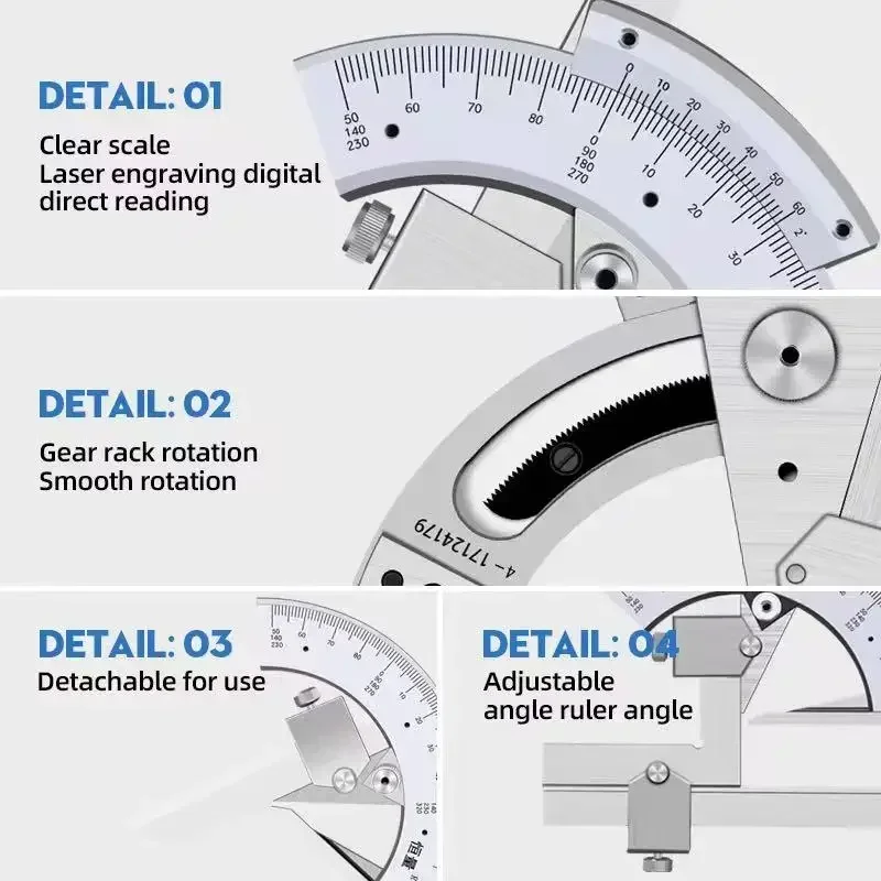 For Woodworking Metalworking Machining Universal Bevel Protractor 0-320° Precision Angle Finder Stainless Steel Vernier Scale