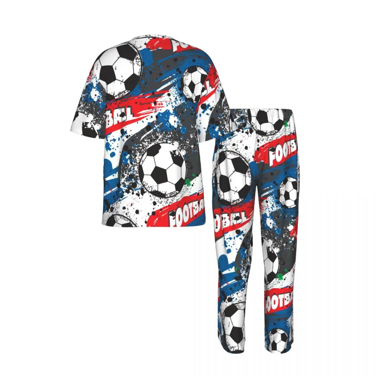Men's short-sleeved pajamas two-piece trousers France Football Championship With Ball And France Flag home wear suit sleepwear view 3
