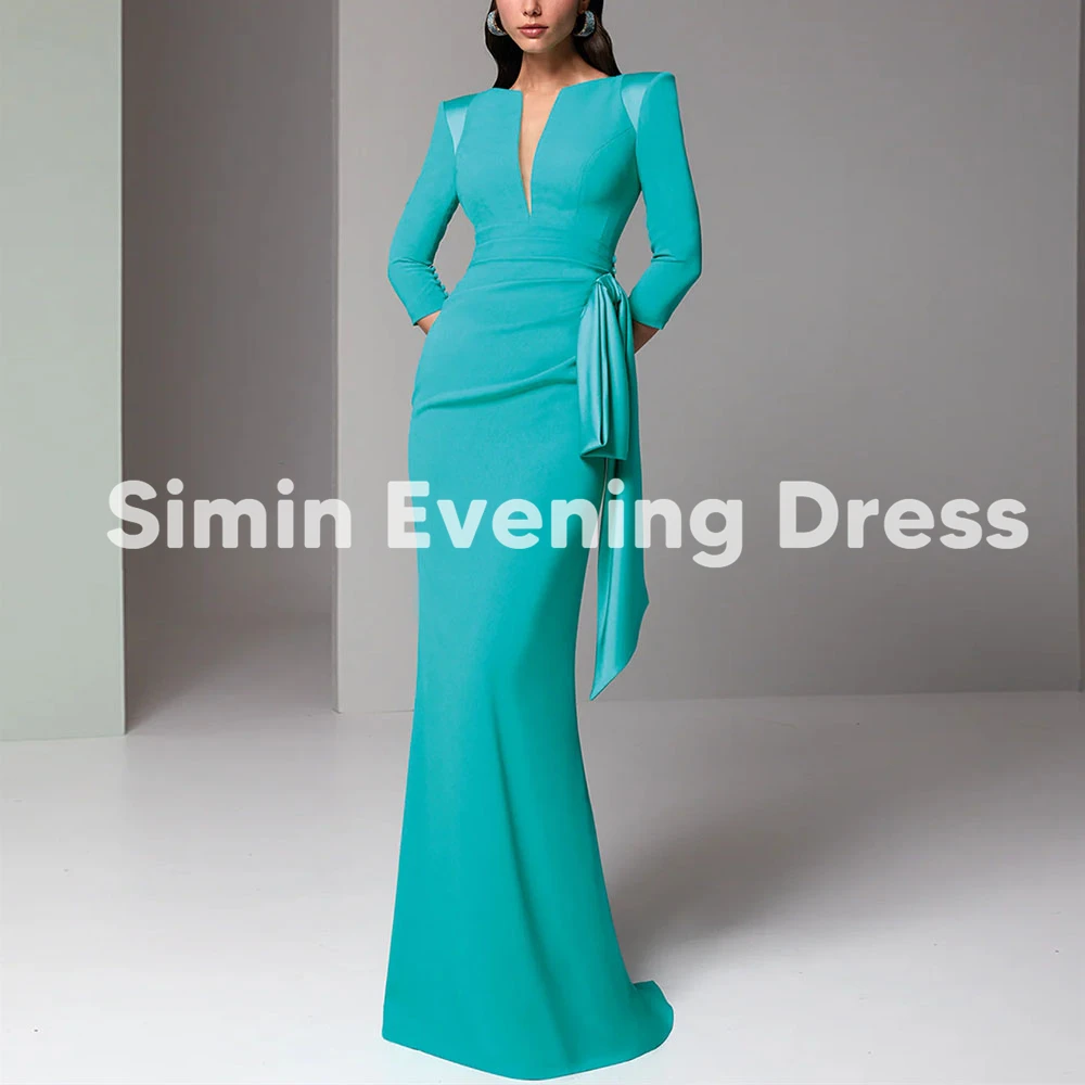

Simin Women's Customized V-neck Mermaid Saudi Evening Dresses With 3/4 Sleeves Floor-Length Formal Elegant Party Dresses 2025