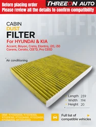 For Hyundai Creta i20 i30 ELANTRA 4 5 6 , CEED XCEED PROCEED ActivatedCarbon Air Cabin Filter 971332H001 CUK24013 MK1930P