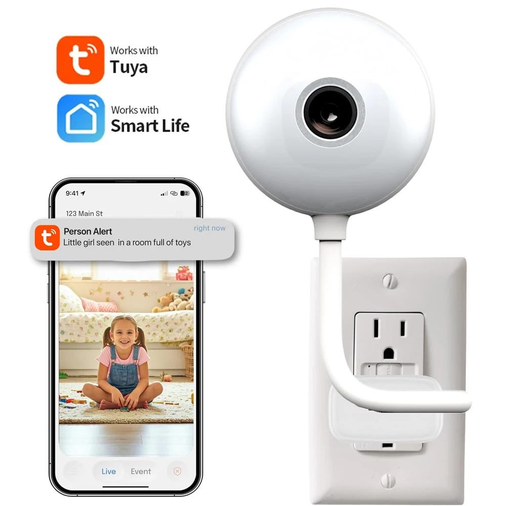 Tuya Smart 2K 5MP Mini Wireless IP Camera Indoor Security Baby Monitor USB Plug Surveillance AI Auto Tracking Baby Cam Portable