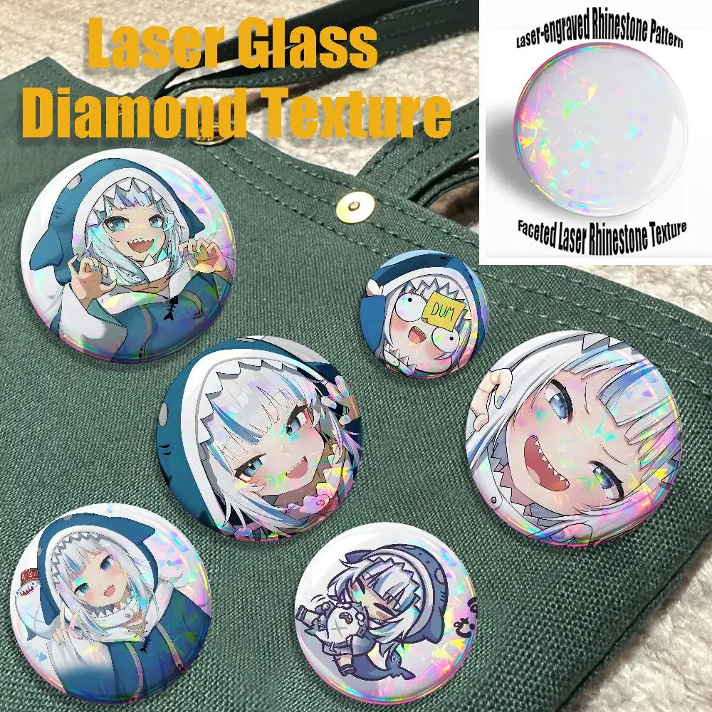 

G-Gawr Gura Badges Creative Tinplate Button Pins Brooch Creative Quotes Badge Clothes Backpack Jewelry Gift