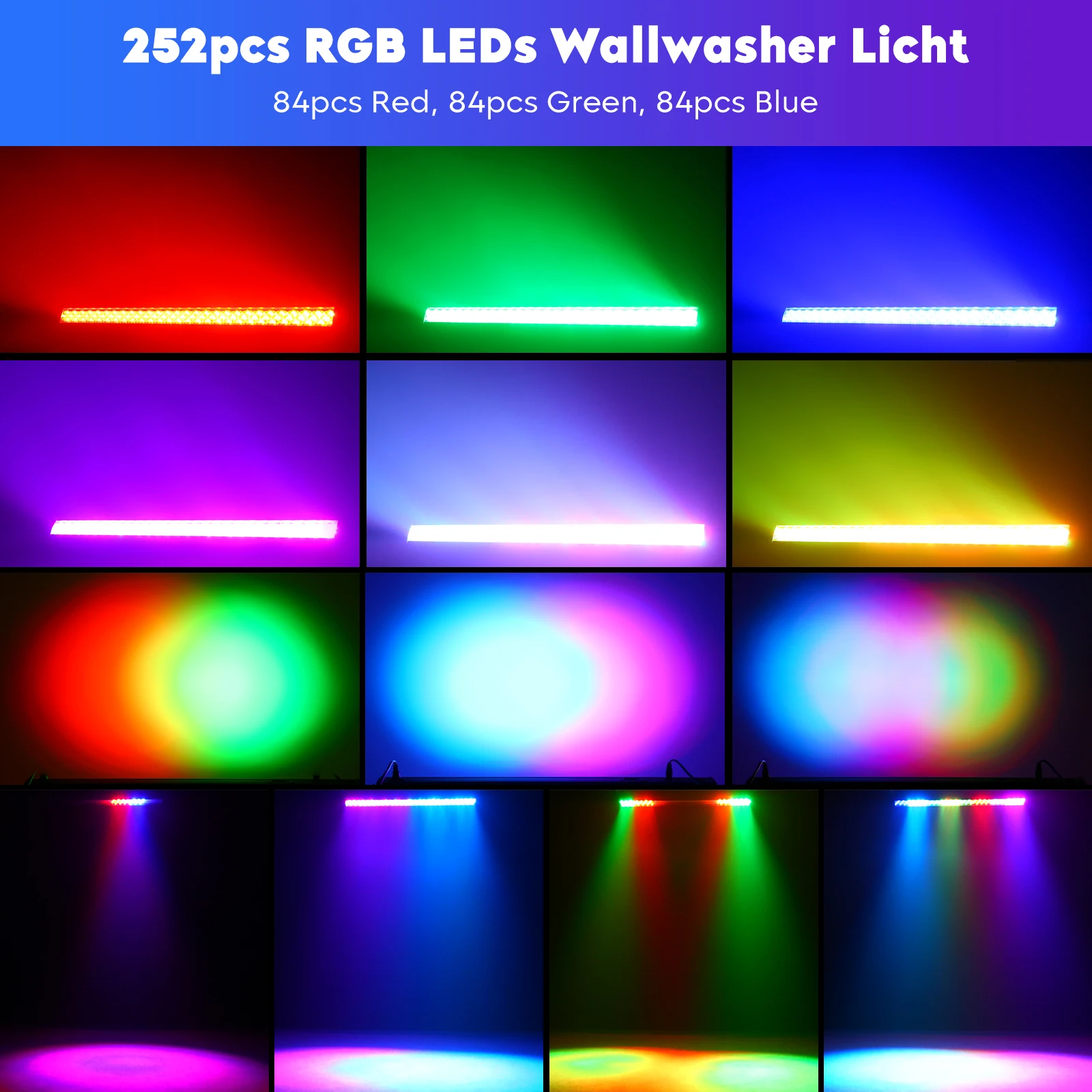 U'King 252 LED RGB Wall Wash Light DMX Control Bar Stage Light Indoor Color Wall Light for DJ Concert Party Wedding Nightclub