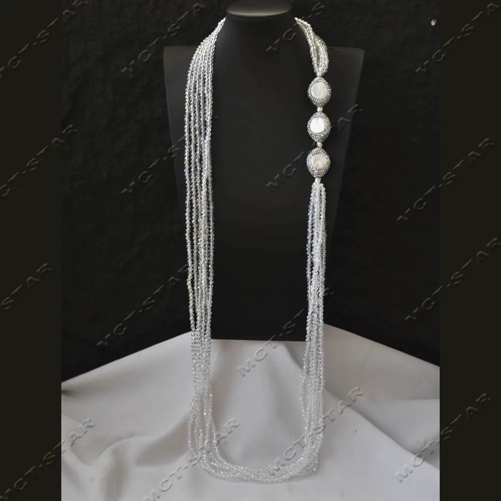 

MTC·STAR 6Row 42'' 28mm Clean Faceted Crystal White Pearl Zircon All CZ Bead Long Necklace (Z14462)