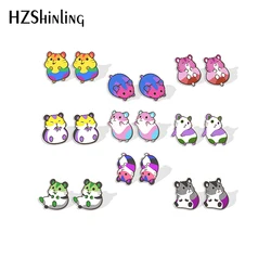 2022 New Pride Hamster Stud Earring Cute Rainbow Mouse Acrylic Resin Earrings Epoxy Handmade Jewelry Gifts Friends