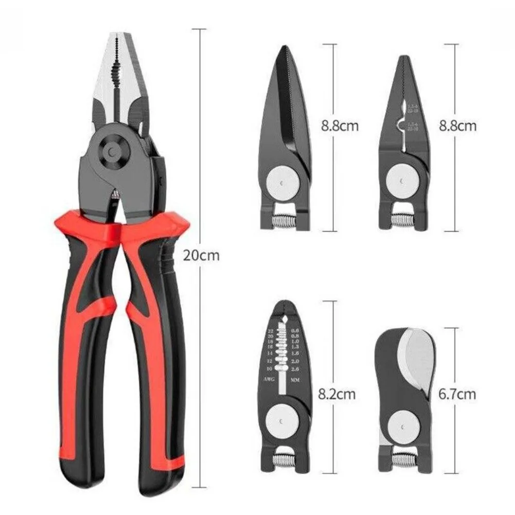 8 Inch 5 In 1 Plier Tool Set, Interchangeable Pliers Kit With Cable Cutters, Wire Stripper, Scissor, Crimping Plier Hand Tool