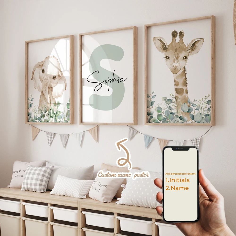 3 قطعة اسم مخصص شخصية الكرتون الغابات الحيوانات جدار الفن طباعة صورة قماش المشارك اللوحة لغرفة المعيشة ديكور المنزل