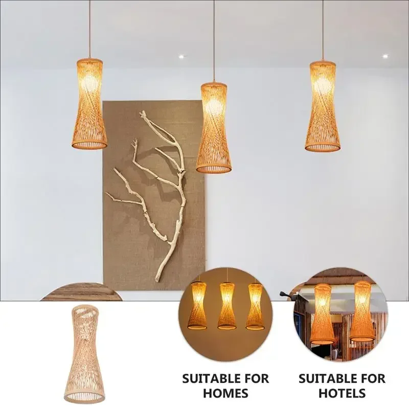 Japanese Bamboo Chandelier Chinese Style Rattan Woven Hanging Light Ceiling Lamp for Home Cafe Bar Decorate Restaurant Lighting