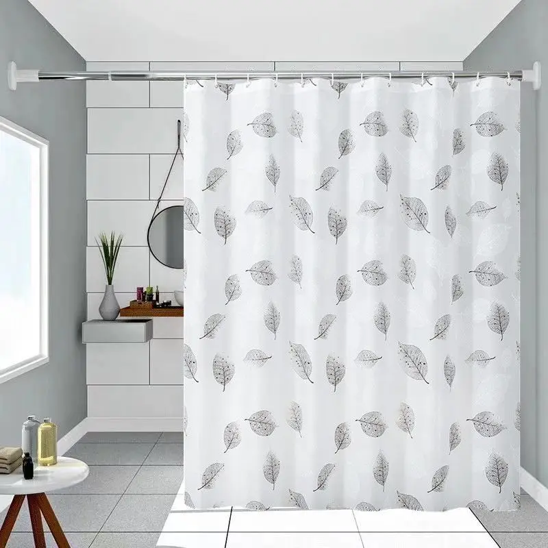 

Shower Curtain Gray White Leave Curtains for Toilet Water Resistant PVEA Fabric Bathroom Curtain Modern Style with Hooks 180cm