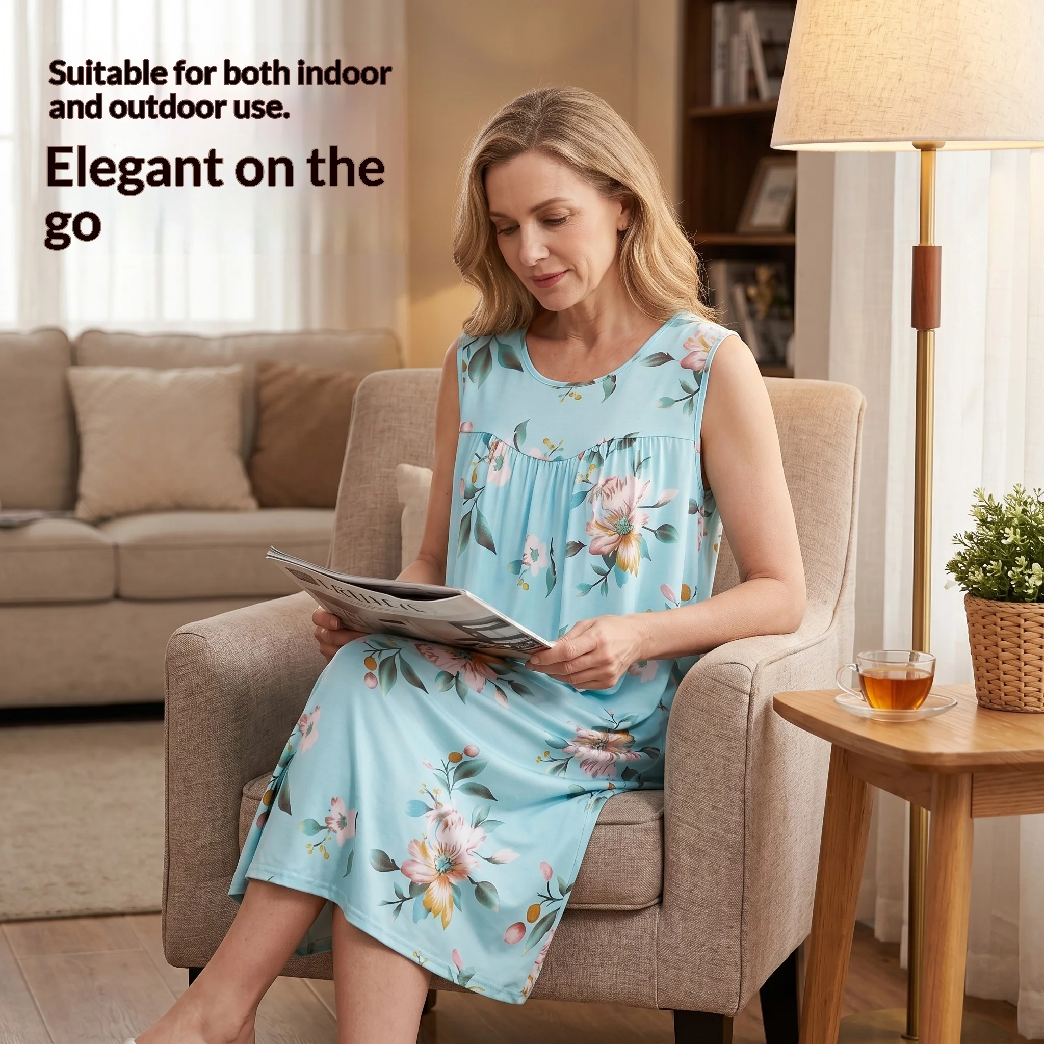 Sommer-Nachthemden und Pyjamas für Frauen mittleren und älteren Alters, Sommerkleider, Umstandsmode in Übergrößen, Sommerkleidung – Detail 2