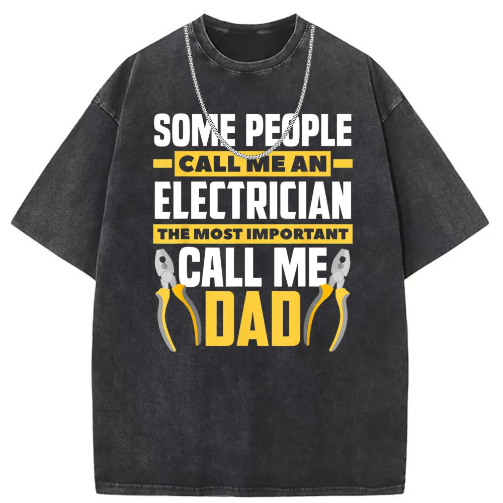 Electrician Dad Man Vintage Cotton T-shirts Summer/Autumn Long Sleeve Tee Shirt Men High Quality Printed Washed Style Sweatshirt