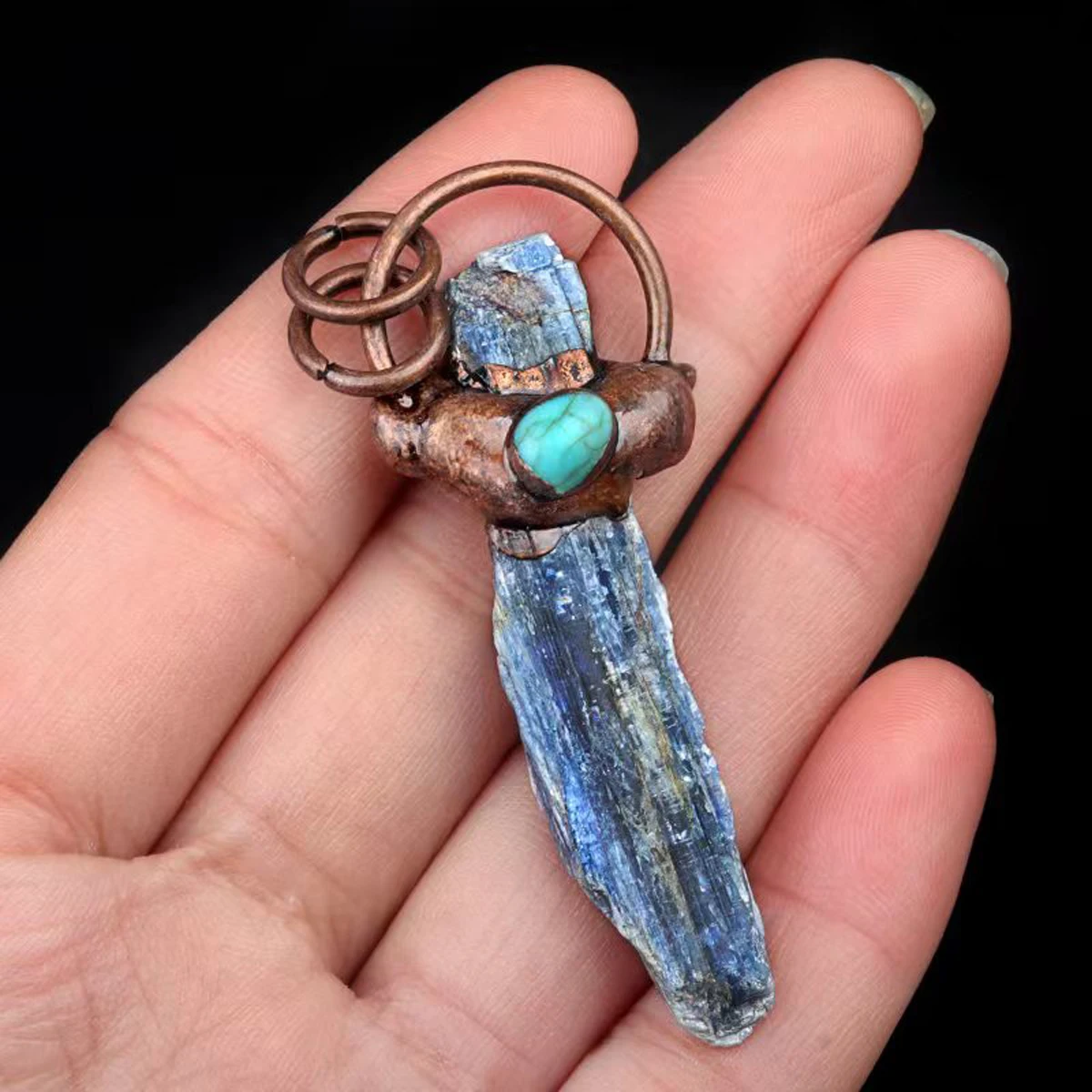 Natural Crystal Citrine Clear Quartz Aquamarine Raw Rough  Antique Copper Pendant Vintage DIY Necklace Bracelet Earring Jewelry