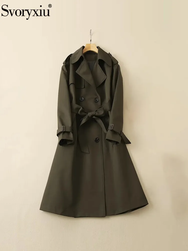 Svoryxiu Fashion Runway Autumn Winter Vintage Knee-Length Trench Coats Women's Turn-down Collar Long Sleeve Belt Outerwear