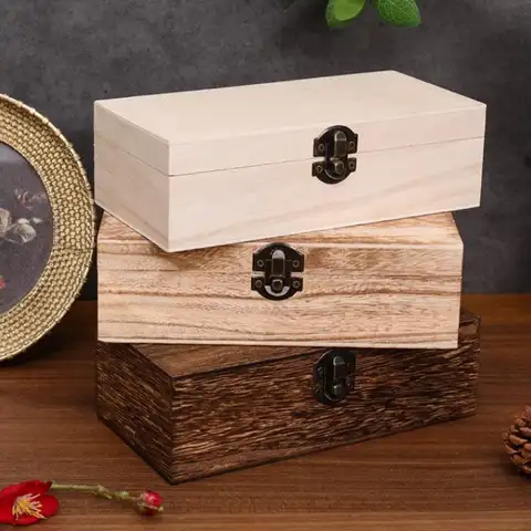 Retro Wooden Jewelry Storage Box Vintage Wooden Box With Lock Rectangular Desktop Organizer For Necklace Bracelet Ring Earring