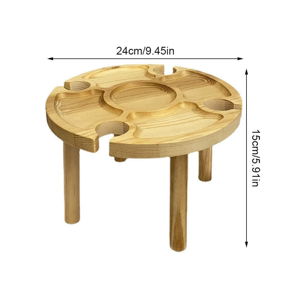 Wine Table Outdoor Folding Glass Holder Wooden Portable Wine Desk for Camping Picnic  24x15cm