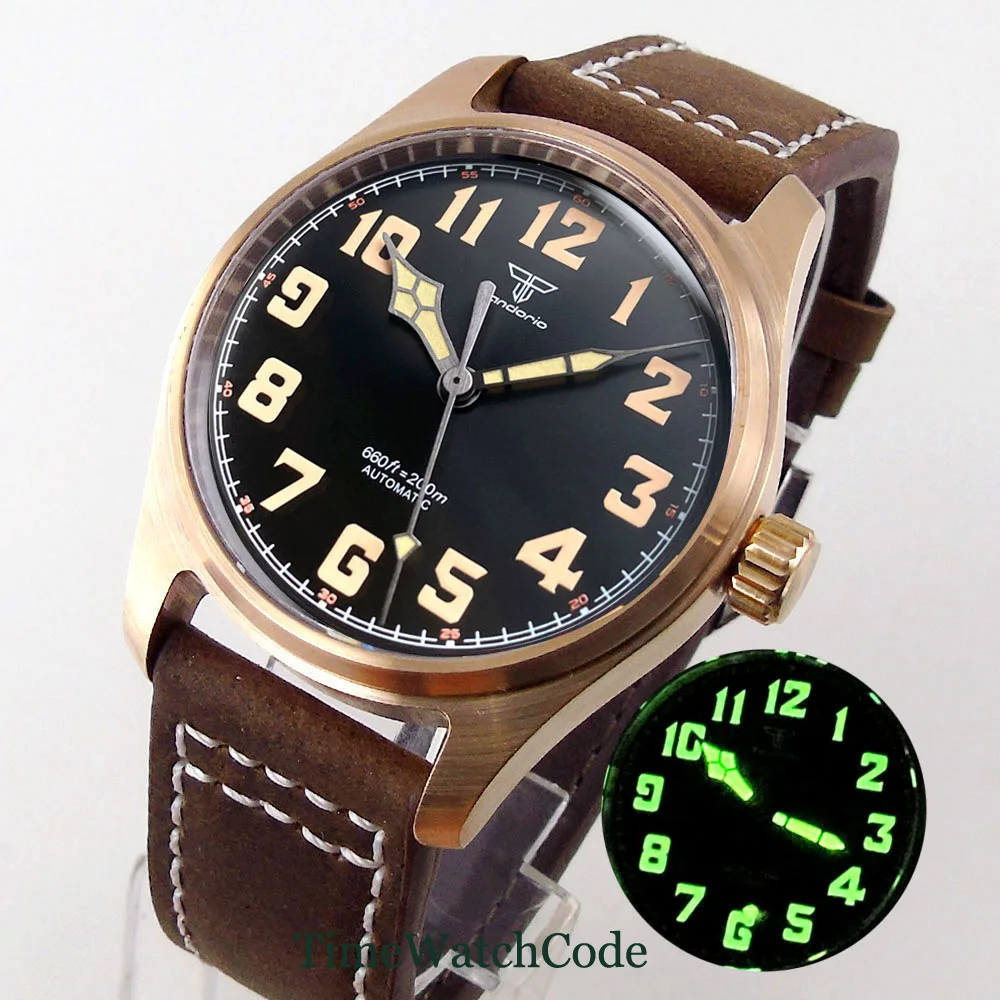Tandorio 39mm Solid Bronze CUSN8 200m Diver Men's Watch NH35A PT5000 Automatic Movement Sapphire Crystal Black Dial Date