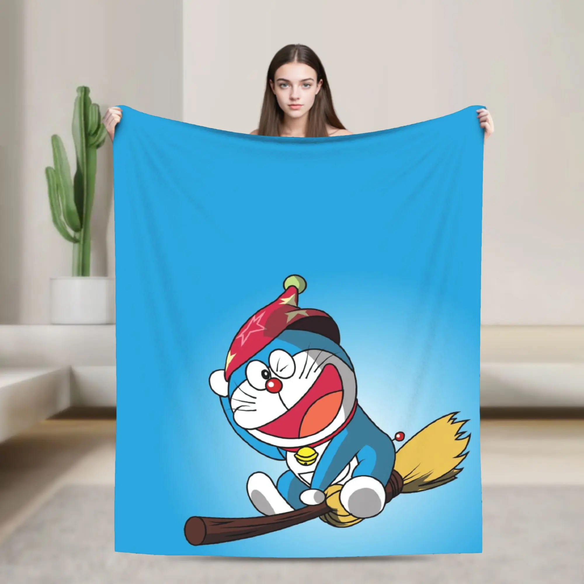 Custom Sofa Fleece D-Doraemons Cartoon Throw Blanket Warm Flannel  Blankets for Bed Travel Couch Quilt