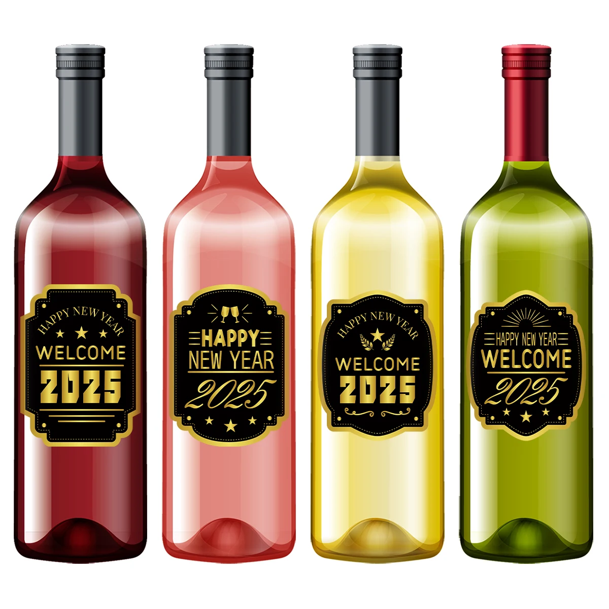 8 st Gelukkig Nieuwjaar 2025 Wijnfles Etiketten, Feestelijke Stickers voor Oudejaarsavond Decoratie, doos Seal Sticker Feestartikelen