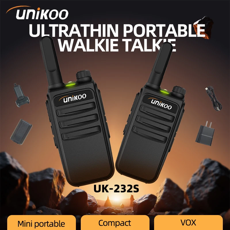 

2 PCS UNIKOO UK232S Ultra-thin Mini Walkie Talkie Type C Charging Long Range Communication Set Two Way Radios for Camping