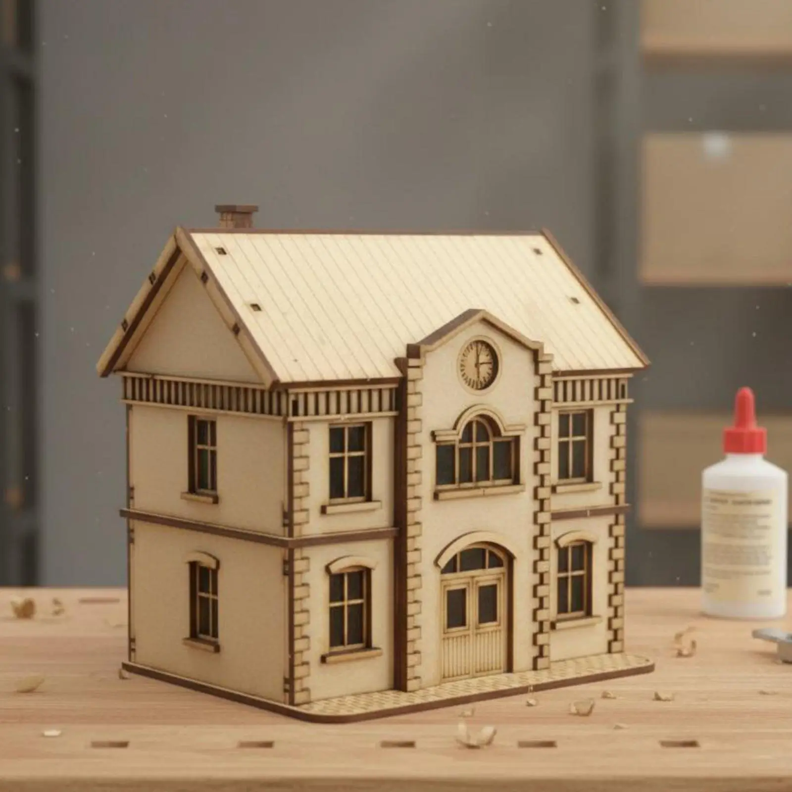 Decorative Item 1/72 Scale European Building Model Removable Roof Two-Story