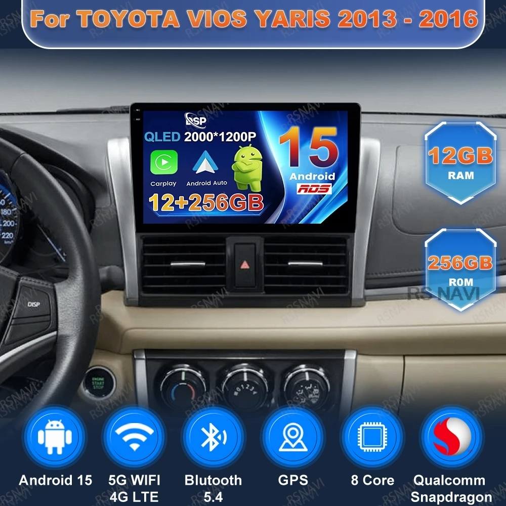 

Android 15 Car Radio For TOYOTA VIOS YARIS 2013 - 2016 QLED Head Unit Multimedia Autoradio Stereo DVD Navigation Qualcomm BT GPS