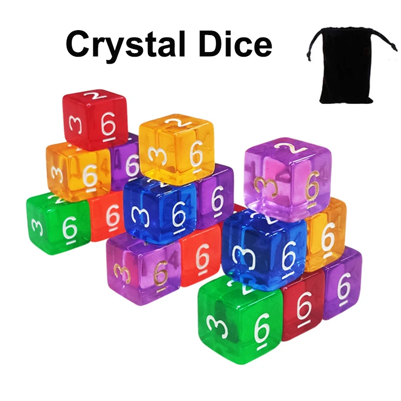 

Квадратные угловые акриловые кубики, прозрачные, 6-сторонние цифровые кубики, цвет, игра-головоломка, кубики с цифрами, вечеринка, семья, 16 мм, набор из 10 шт.