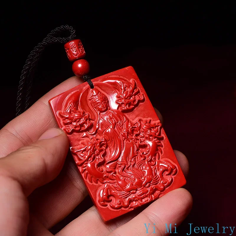 Original Mining Emperor Sand Vermilion Sand Guanyin Bodhisattva Pendant Male Nin Dragon Guanyin Necklace Pendant Jewelry Pendant