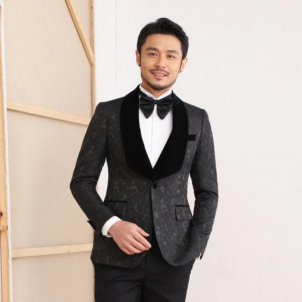 

Velvet Tailored Wedding Suit Men's Formal Dinner Party Groomsmen Clothes Slim Fit One Button Classic Style Business Suit