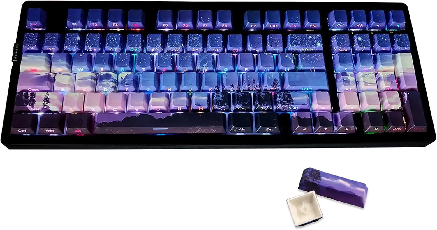 

PBT Keycaps Side-Printed Keycap Set Double Shot Shine Through Custom Keycap 126 Keys Cherry Profile Gradient Purple Dawn Themed
