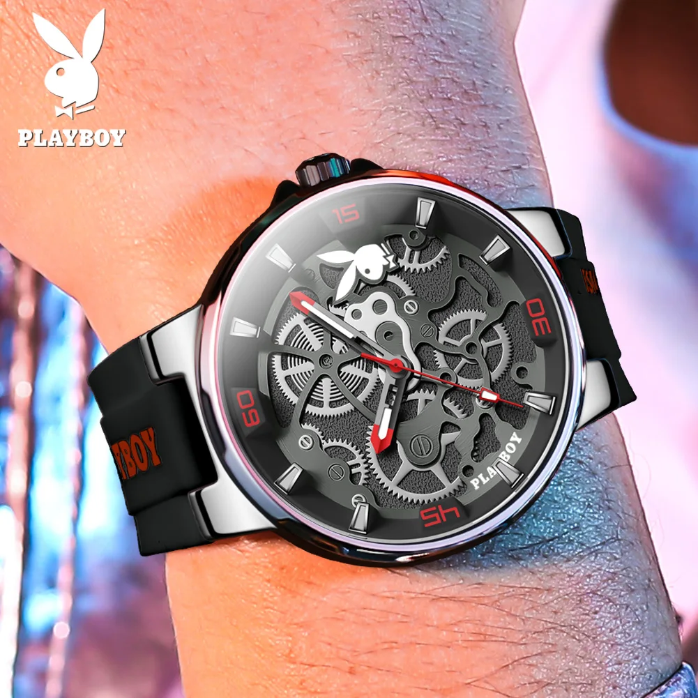 PLAYBOY Casual Fashion Luxury Quartz Watch for Men Luminous Waterproof Wrist Watch Men Original New Silicone Strap Man Watch