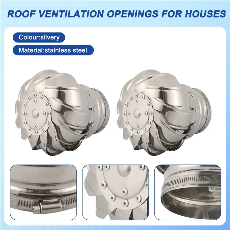 A56K 2 Pcs 110mm Non Power Roof Ventilator Wind Turbines Attic Air Vent for Houses Factory Attic Farm Leak Proof Vent Cap Fan