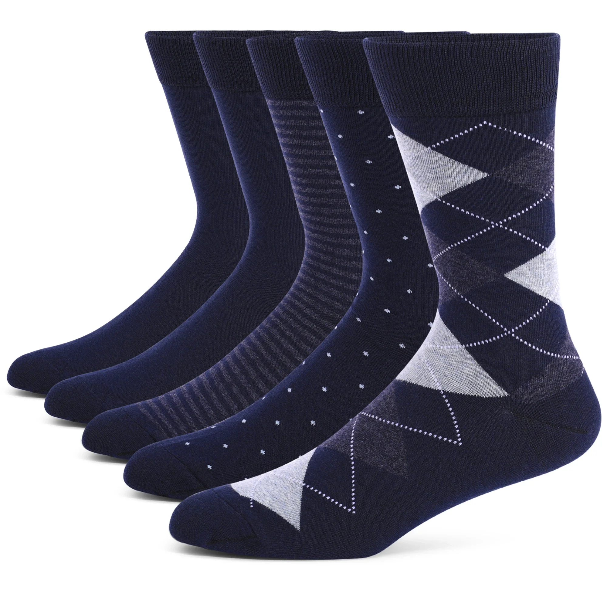 Mens Dress Socks Plus Large Size，High Quality Combed Cotton Crew Socks，Black Cool Argyle Breathable Casual Socks for Men