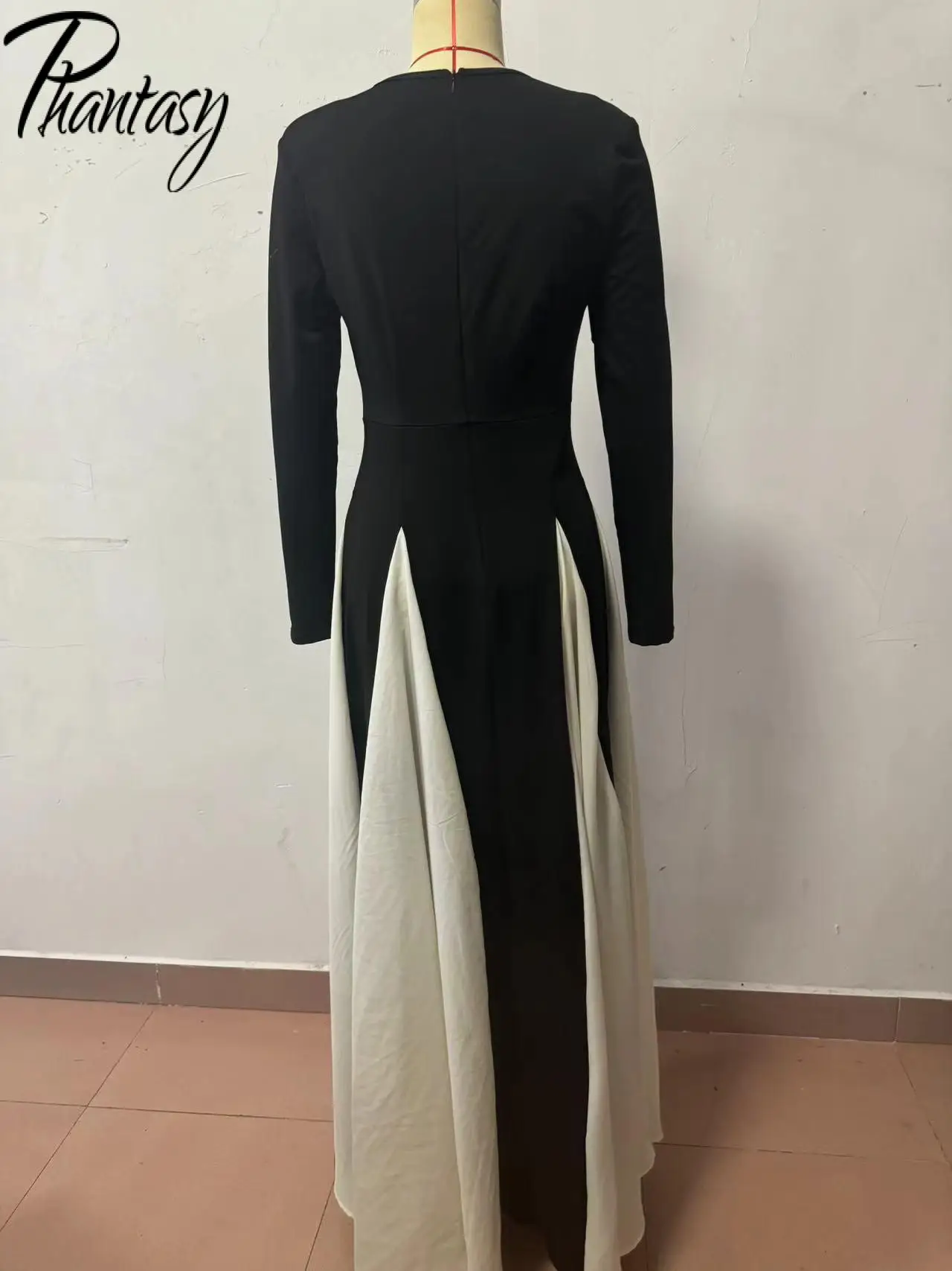 Phantasy Women Dress Long Sleevd Wedding Gown Party Banquet Dress Fashion Black White Stitching Robe Autumn Winter Female Dress