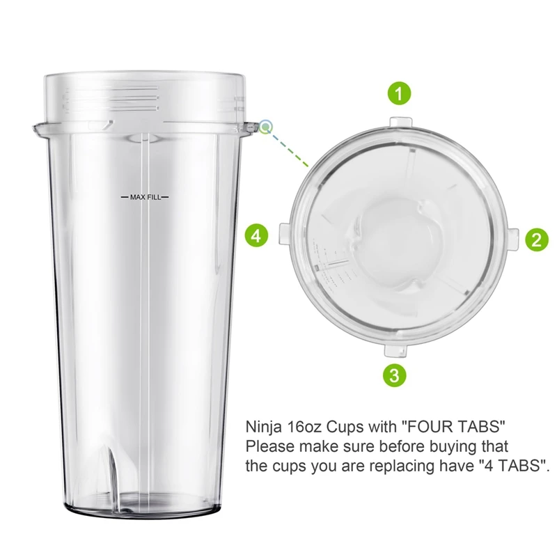 2-Pack 16Oz Blender Replacement Cups With Sip Lids, Compatible For Nutri Ninja Blender BL770 BL780 BL660