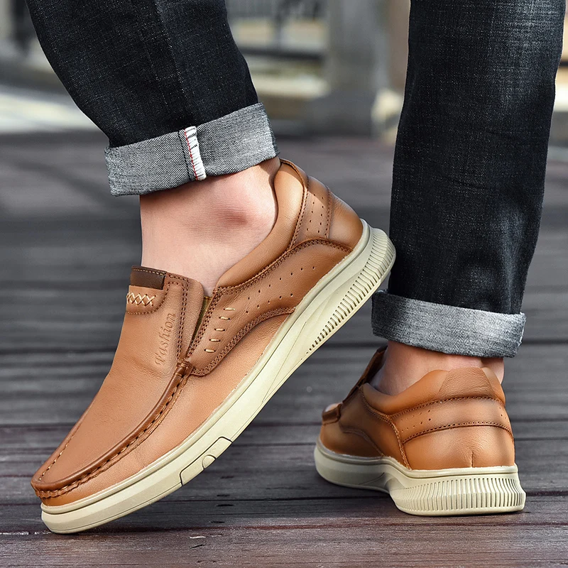 Men Genuine Leather Shoes Male Business Casual Shoes Four Seasons Fashion Comfortable Daily Youth Outdoor Soft-soled Shoes