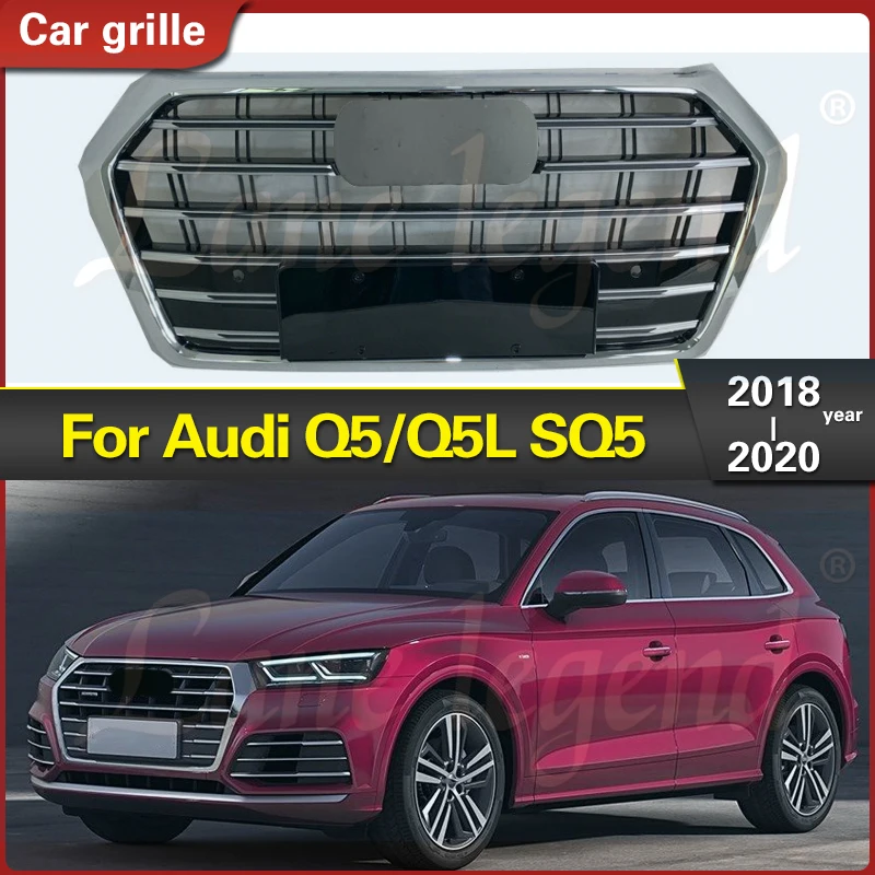 

Chrome Car Front Grille For Audi Q5 Q5L SQ5 2018 2019 2020 Modify for SQ5 Style Racing Car Upper Bumper Hood Mesh Body Kit Grid