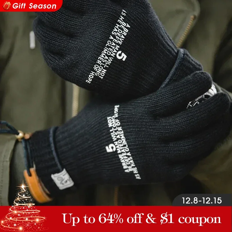 Maden Winter Cycling Tactical Gloves Elegant Touchscreen Vintage Knitted Print Full-finger Gloves Business Autumn Warm Fashion