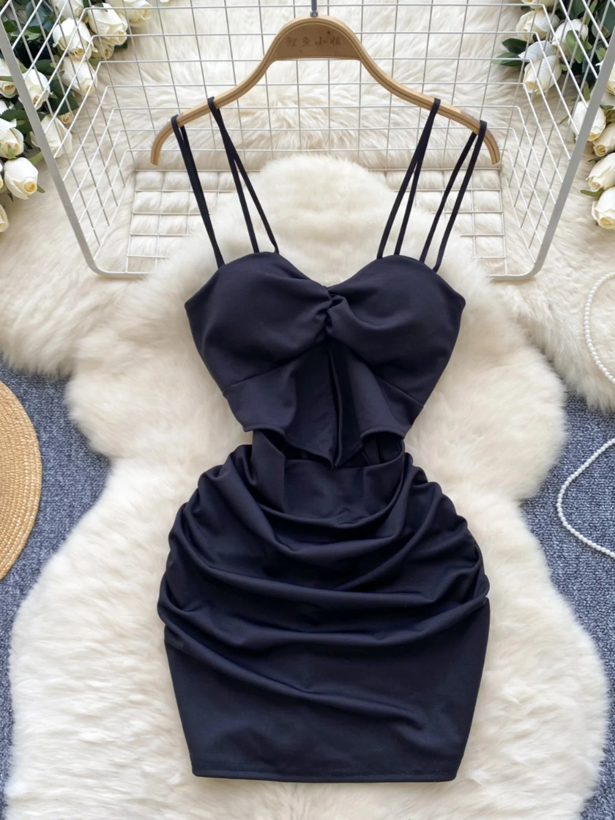 Foamlina American Sling Suspender Dress for Women\'s Summer Navel Exposed Slim Show Thin Wine Red Sexy Short Spaghetti Dresses