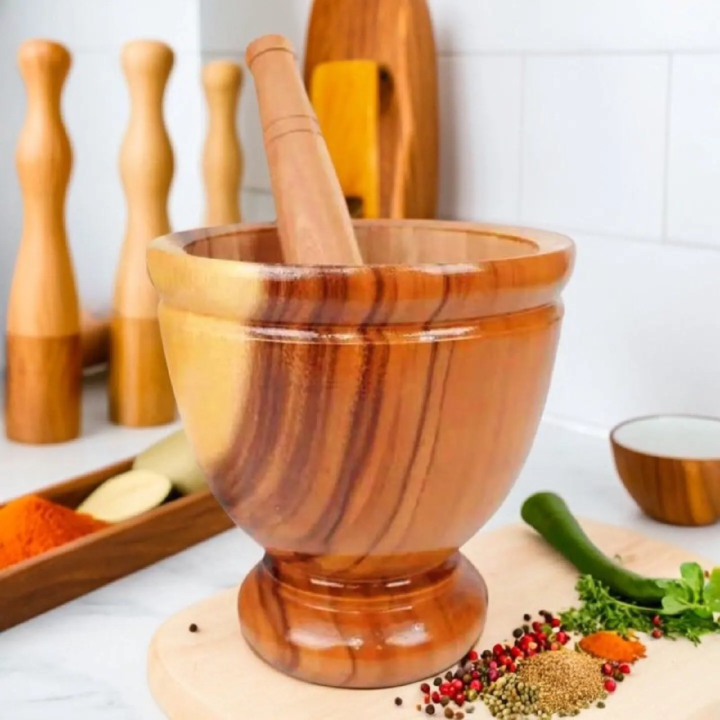 Commercial Wooden Mortar Bowl, Household Masher