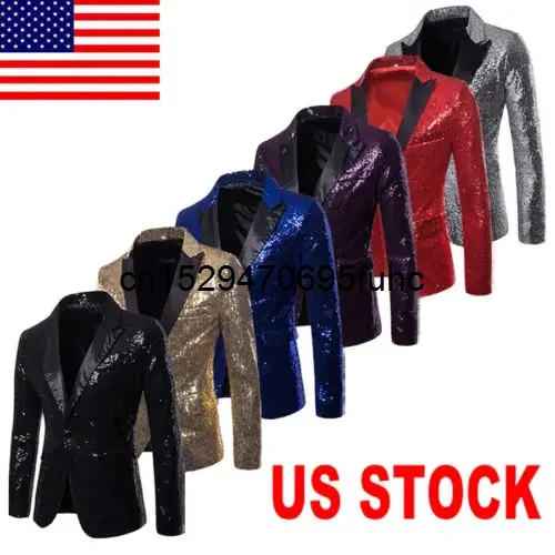 Men Sequins Blazer Designs Plus Size 2XL Black Velvet Gold Sequined Suit Jacket DJ Club Stage Party Wedding Clothes