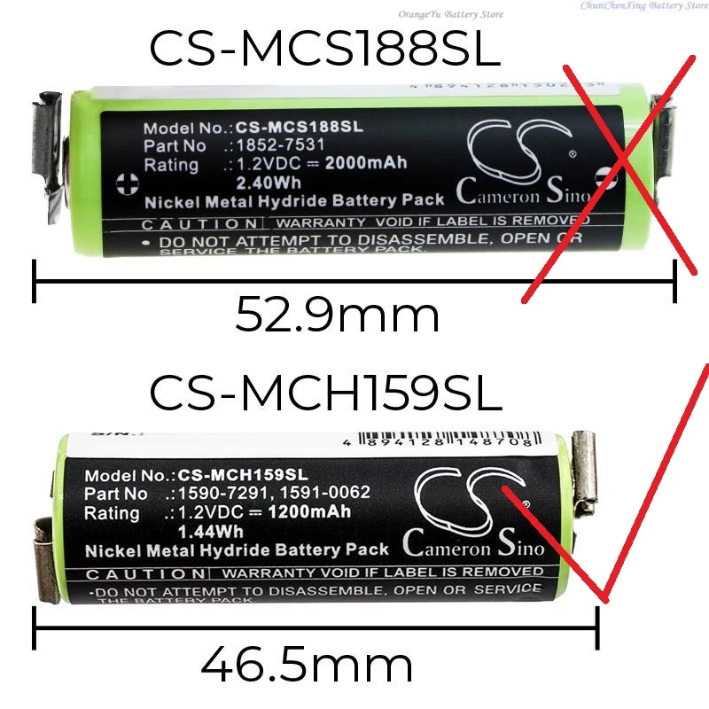 

1.2V 1200mAh Shaver Battery 1590-7291,1591-0062,1591-0067 for Moser ChroMini 1591,1591B,1591Q,Ermila Bella 1590, NOTE the sizes