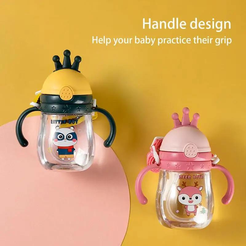 370ml Baby Sippy Water Cup Kid Handle Learn Feeding Drinking Bottle Anti-choking with Gravity Ball Kids Training Cup with Straw