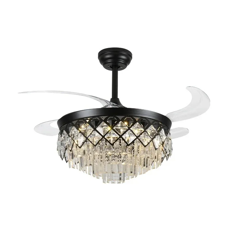 42 Ceiling Fan Retractable Ceiling Fan with Light Emitting Diode Crystal Chandelier Modern Fan Remote Control DC Reversible