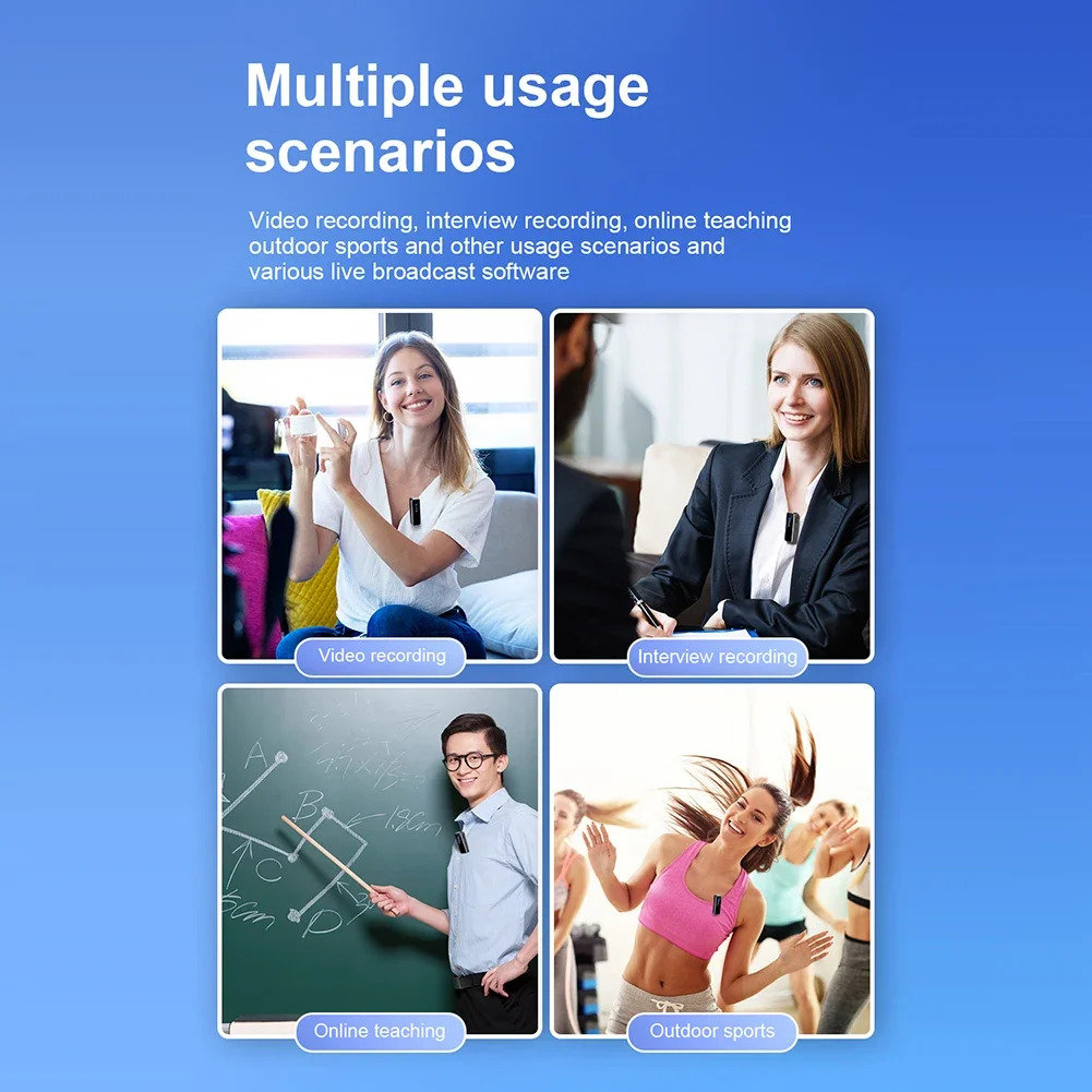 ميكروفون Lavalier لاسلكي صغير محمول على شكل طية صدر السترة ثنائي القناة تسجيل صوتي وفيديو LCD لهاتف iPhone Android Live Stream