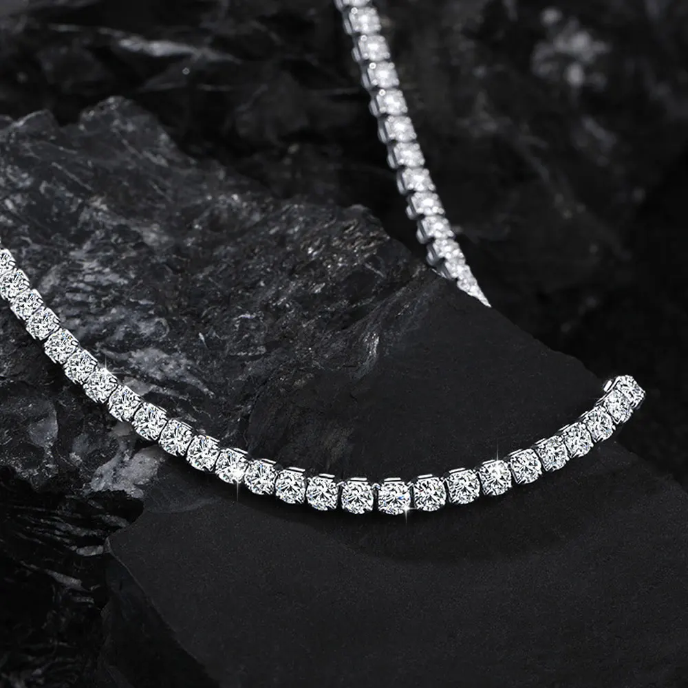 Kanolan GRA Certified 3mm Moissanite Tennis Necklace Adjustable Solid 925 Sterling Silver Diamond Tennis Necklaces for Women Man - view 5