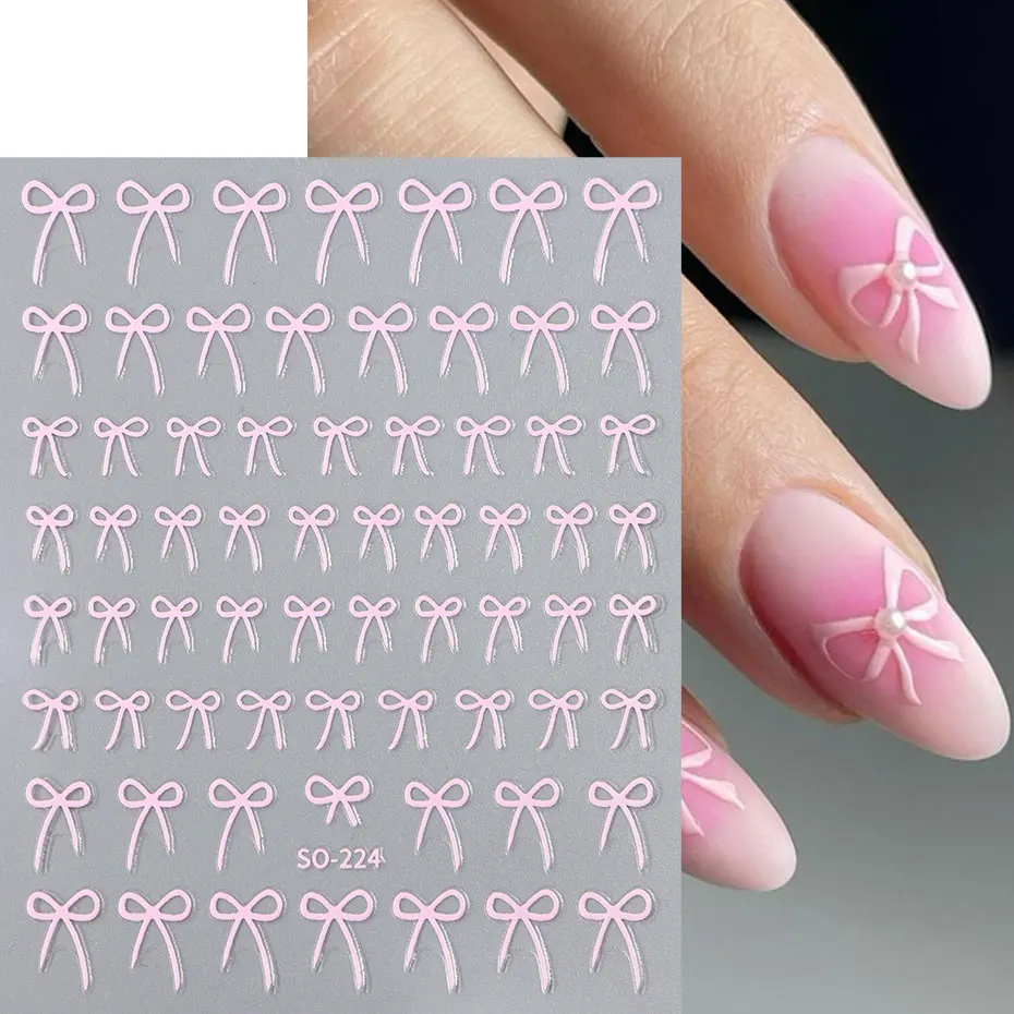 8pcs Mixed Color Bow Nail Art Stickers 3D Cute Red Black Pink bowknot Nail Charms Foils Y2K Gold Laser Effect Bow Manicure Decor image 2