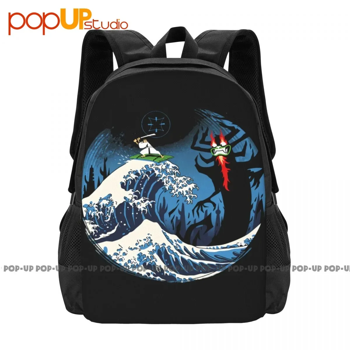 Samurai Jack Surf On The Great Wave To Attack Evil Being Demon Aku Backpack Large Capacity Swimming Gym Tote Bag