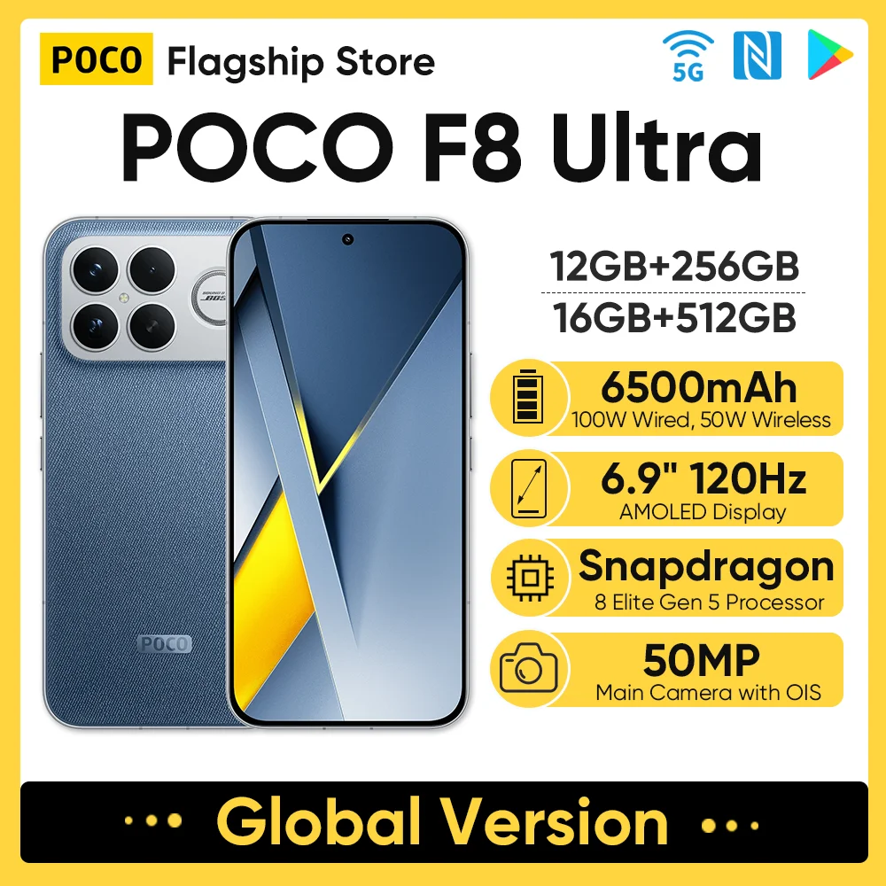 Original POCO F8 Ultra Global Version Smartphone Snapdragon 8 Elite Gen 5 6.9